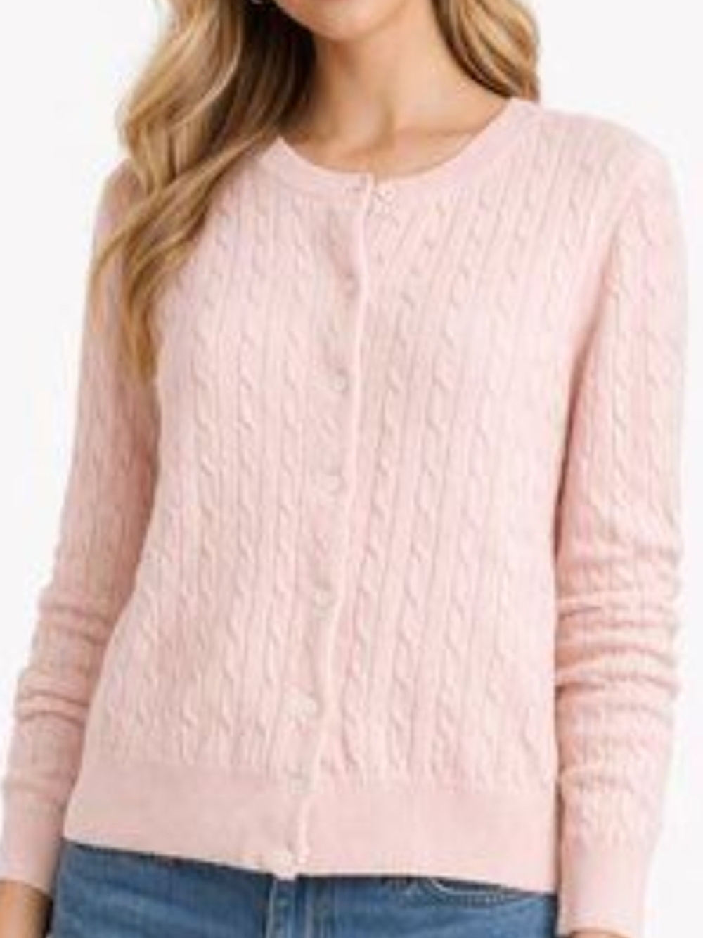 J. Crew Light Pink Cable-Knit Button Cardigan